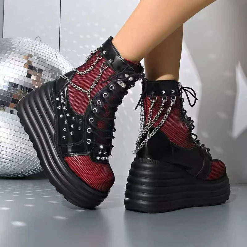 Red Retro Women's Ankle Boots – Flat Heel & Round Toe Zip-On Women's Ankle Boots Axl