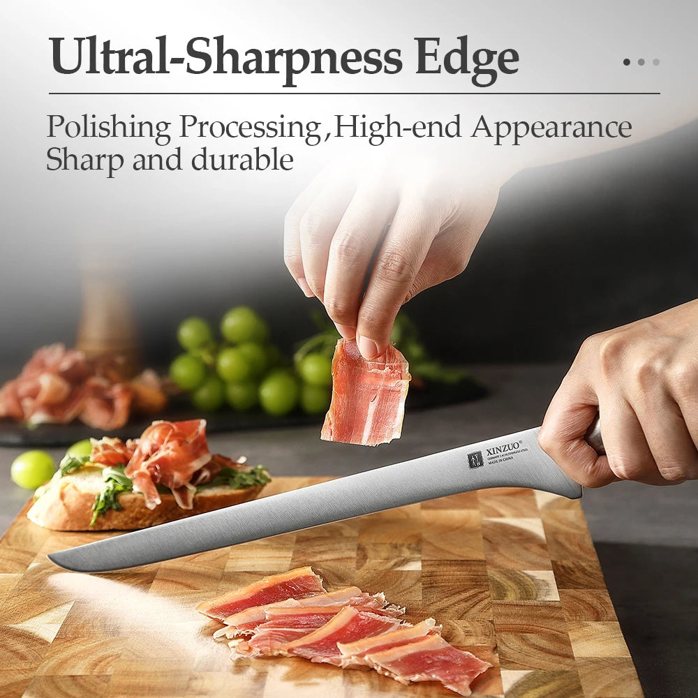 XINZUO 10" Ham Slicing Knife – German 1.4116 Steel Sandalwood Ham Slicing Knife Axl