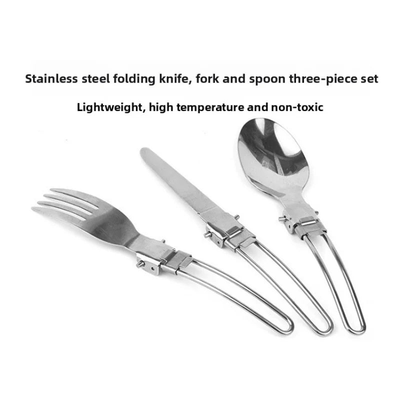 3-in-1 Folding Camping Cutlery Set | Stainless Steel Travel Kit Folding Camping Cutlery Axl