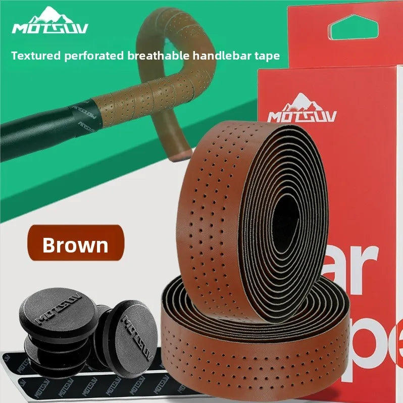 Rubber Bike Handlebar Tape – Perforated Non-Slip Road Cycling Handlebar Tape Axl Dark Brown
