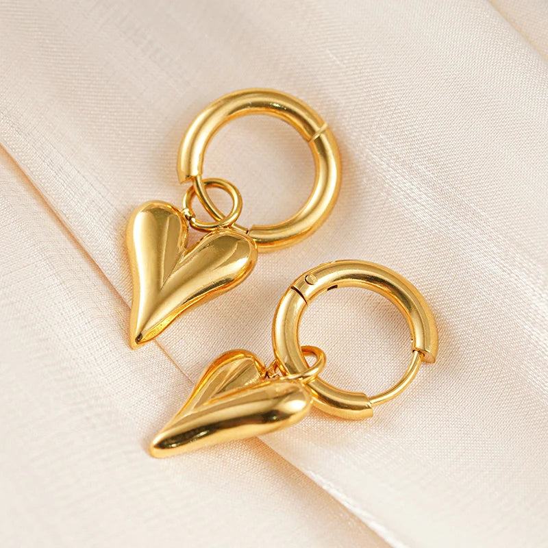 Huitan Heart Drop Earrings – Stainless Steel Women's Jewelry Drop Earrings Axl
