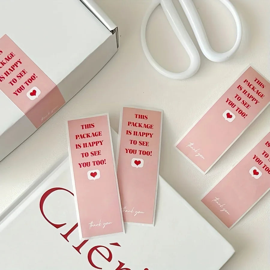 Pink 'Happy To See You Too' Self-Adhesive Packaging Stickers Decorative Packaging Stickers Axl