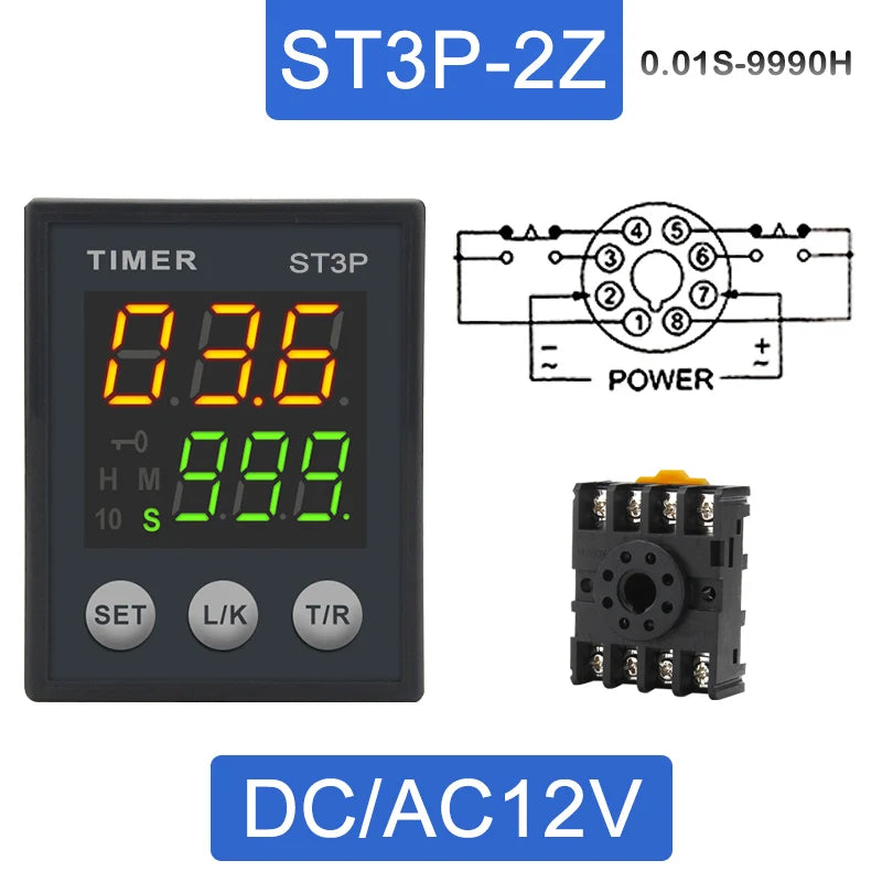 LCD Digital Programmable Time Relay ST3P 12V/24V/220V + Socket Programmable Time Relay Axl ST3P-2Z 12V
