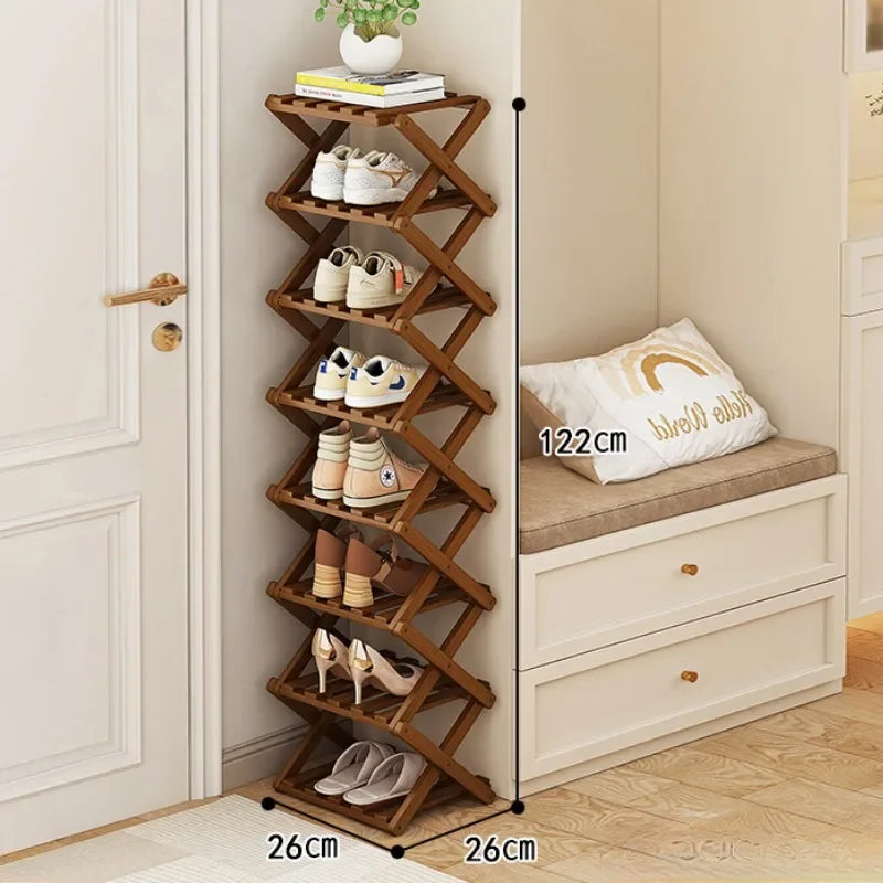 Bamboo Telescopic Shoe Rack – Foldable Multi-Layer, No Install Bamboo Shoe Rack Axl Tan-8layer