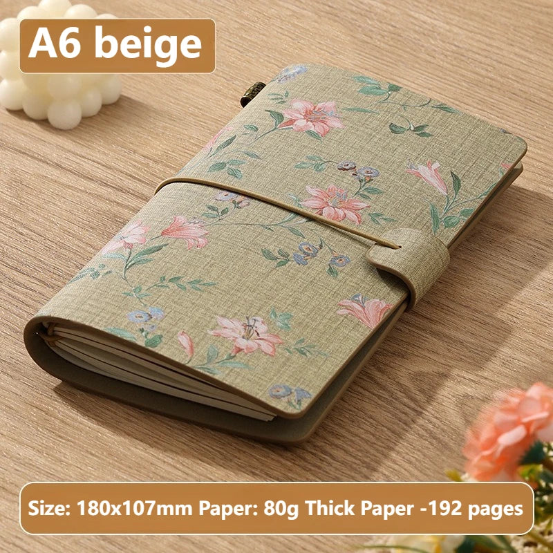 A6 Vintage Flower Travel Notebook – Diary, Planner & Journal Travel Journal Notebook Axl Beige 1pc