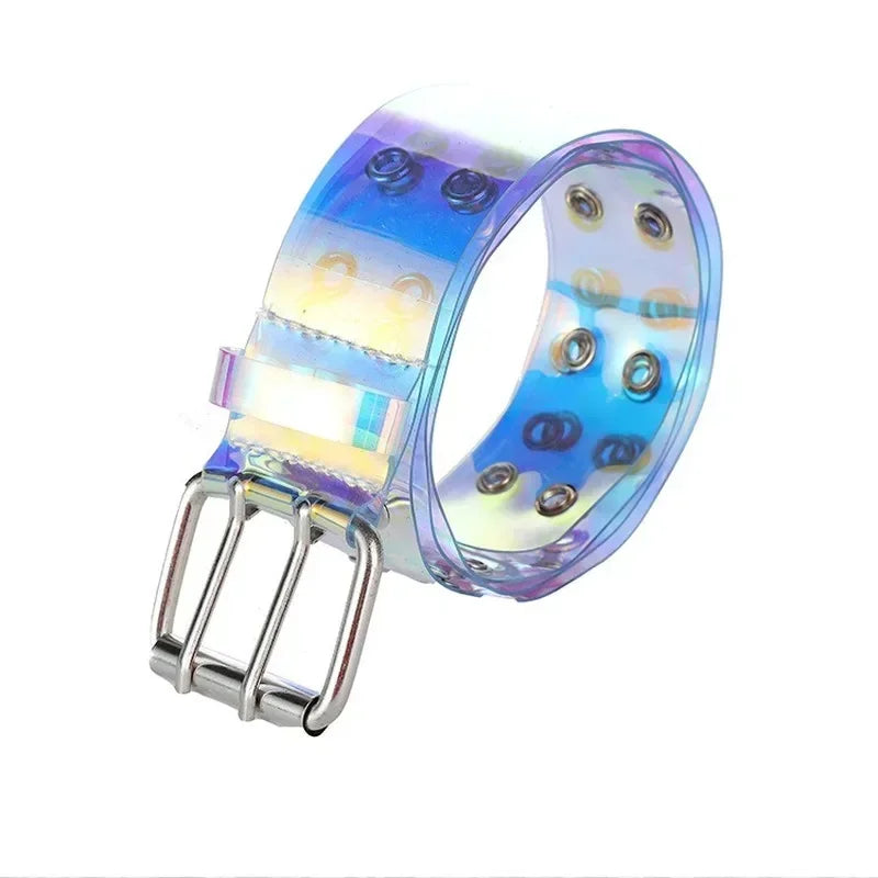 Women's Transparent PVC Belt – Laser Square Buckle Waistband Fashion Belt Axl Colorful