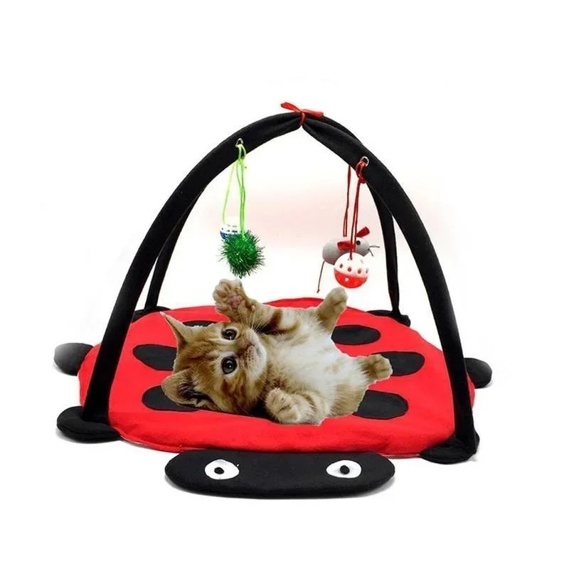 Cat Play Tent Bed with 4 Hanging Toys – Indoor Kitten Rest House Cat Tent Play Bed Axl RED COLOR
