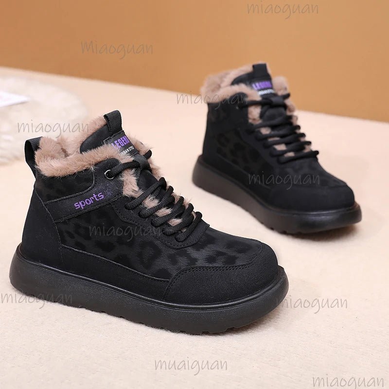 Women's Winter Plush Ankle Boots – Lace-Up Flat Cotton Shoes Women's Ankle Boots Axl
