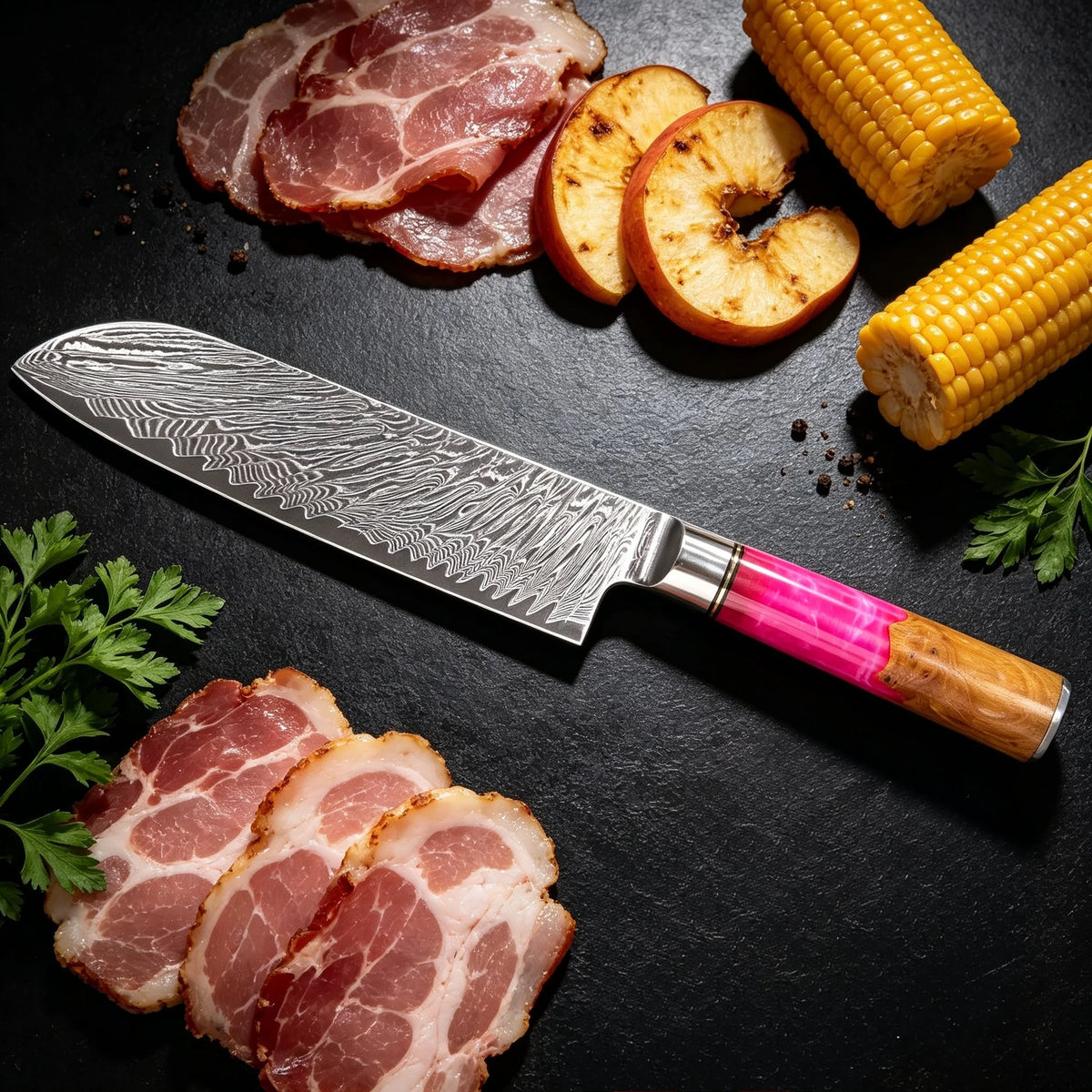 67-Layer Damascus Steel Santoku Chef Knife – Sharp 17.7cm Damascus Chef Knife Axl