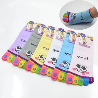 Women's Smiley Bear Toe Socks – Cute Funny Cotton Crew Socks Novelty Toe Socks Axl Blue