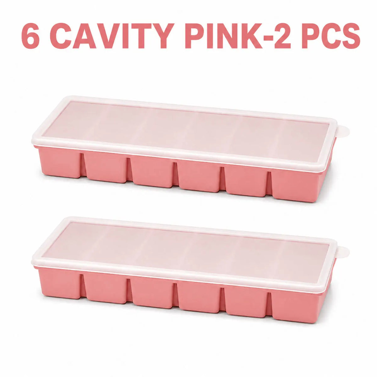 Silicone Long Ice Stick Tray with Lid – Oven Safe, Stackable Silicone Ice Tray Axl 6 Cavity Pink-2 Pcs