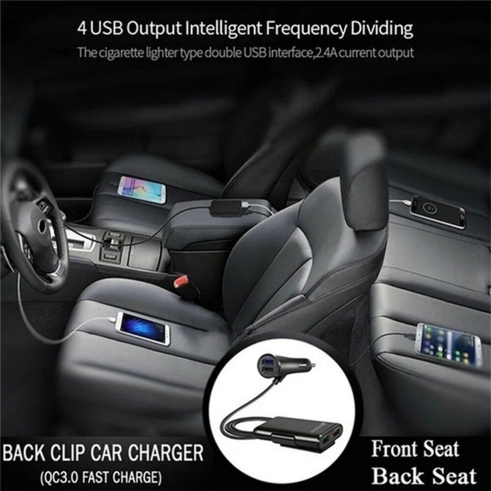 4-Port USB Car Charger QC3.0 Fast Charging – Front & Back Seat USB Car Charger Axl