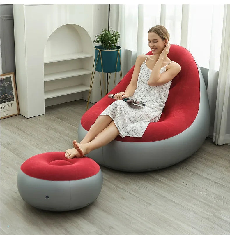 PVC Flocking Inflatable Sofa – Portable Foldable Lounge Chair Inflatable Lounge Chair Axl Red As whown