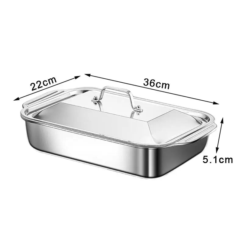 Stainless Steel Deep Dish Baking Pan with Lid | Oven Safe Baking Pan Axl M With lid