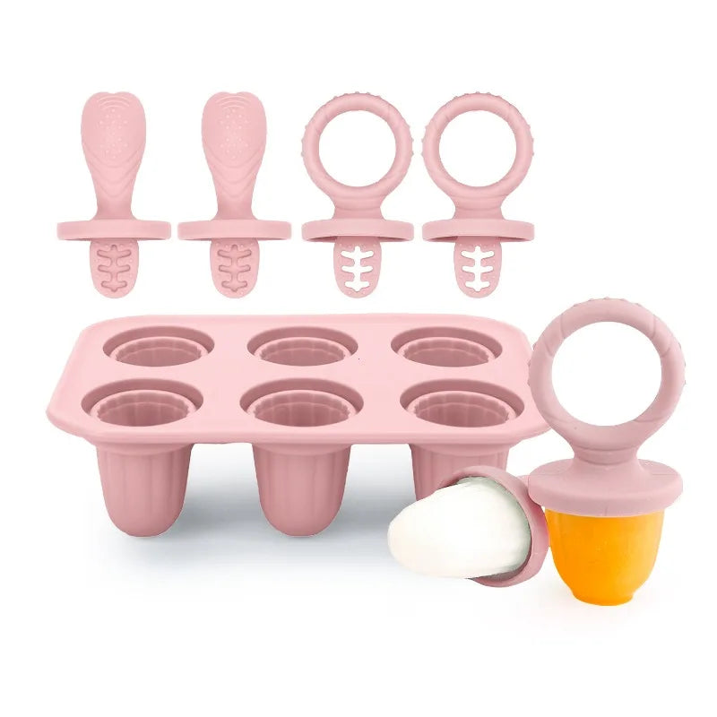 KEMORELA 6-Cavity Baby Popsicle Silicone Mold | Homemade Ice Pops Popsicle Mold Axl Light Pink