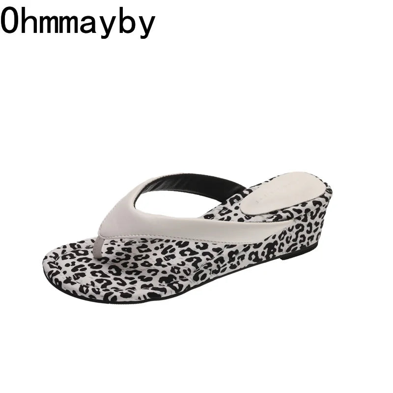 Women's Leopard Print Wedge Flip Flops – Clip Toe Summer Slides Wedge Flip Flops Axl