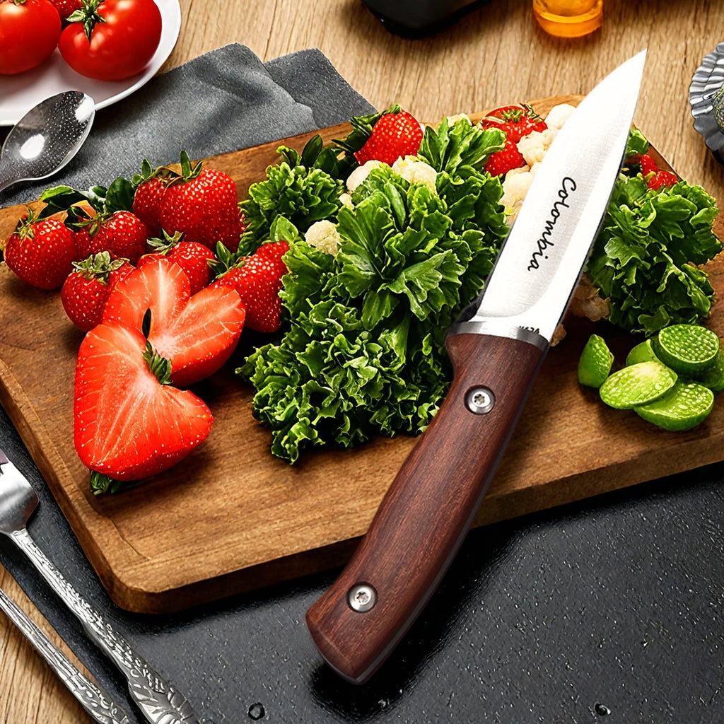 Portable Fruit Knife – Rosewood Handle & Sheath | 4RC15 Steel Kitchen Utility Knife Axl