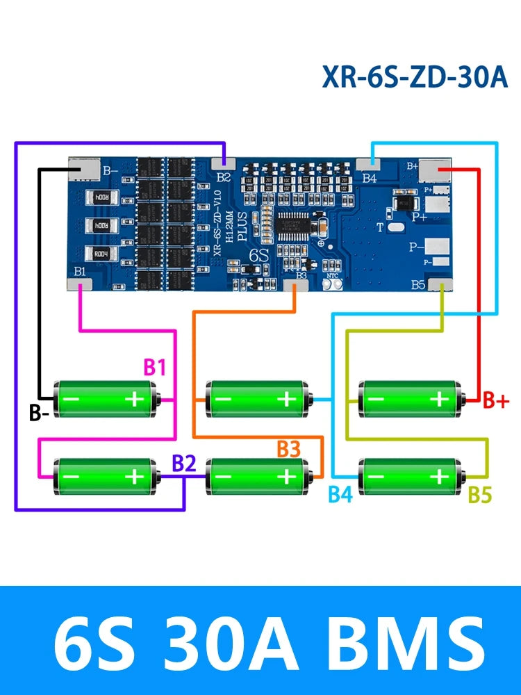 6S BMS 10A/20A/30A 22.2V 18650 Li-ion Battery Protection Board Battery Protection Board Axl 6S 30A BMS