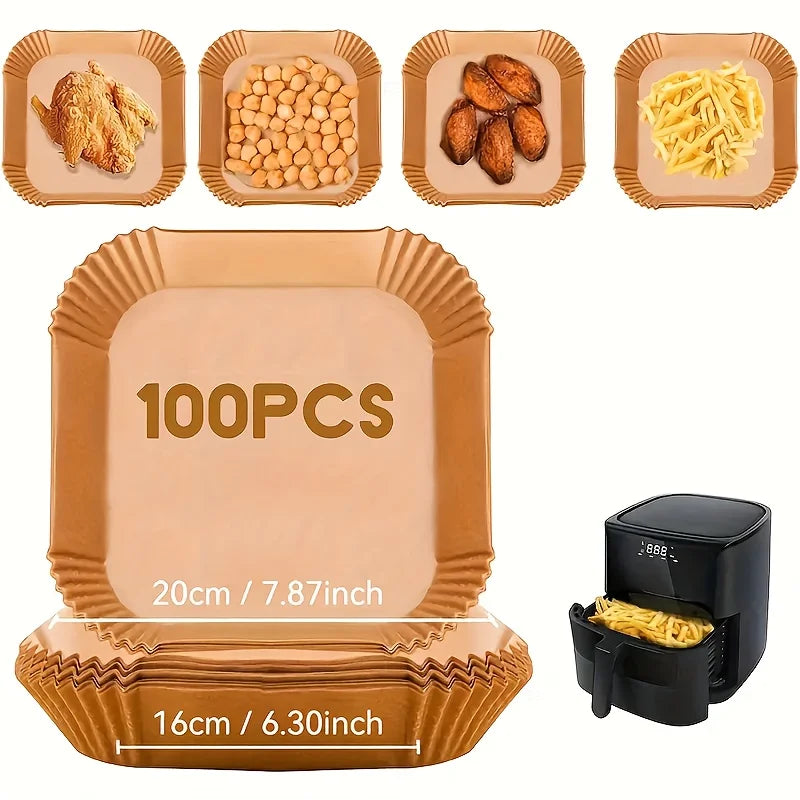 Non-Stick Air Fryer Disposable Paper Liners 50/100 Pack Air Fryer Liners Axl square 100pcs