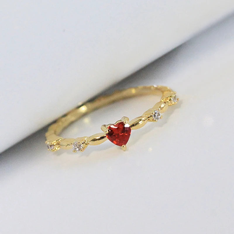 Huitan Red Heart CZ Ring – Gold Wedding Band for Women Fashion Ring Axl