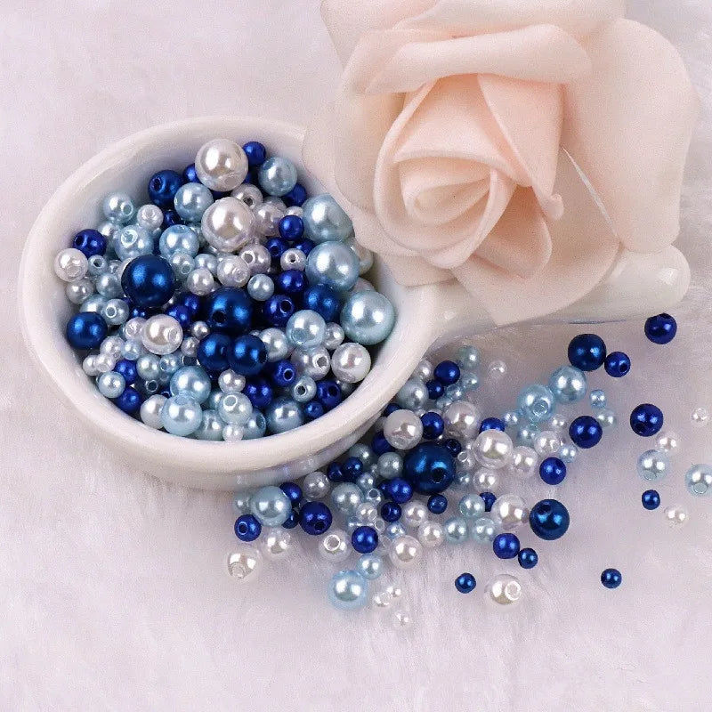 150pcs Double-Hole Pearl Beads – Round Loose Beads for DIY DIY Jewelry Beads Axl Deep Blue 3 8mm 150pcs