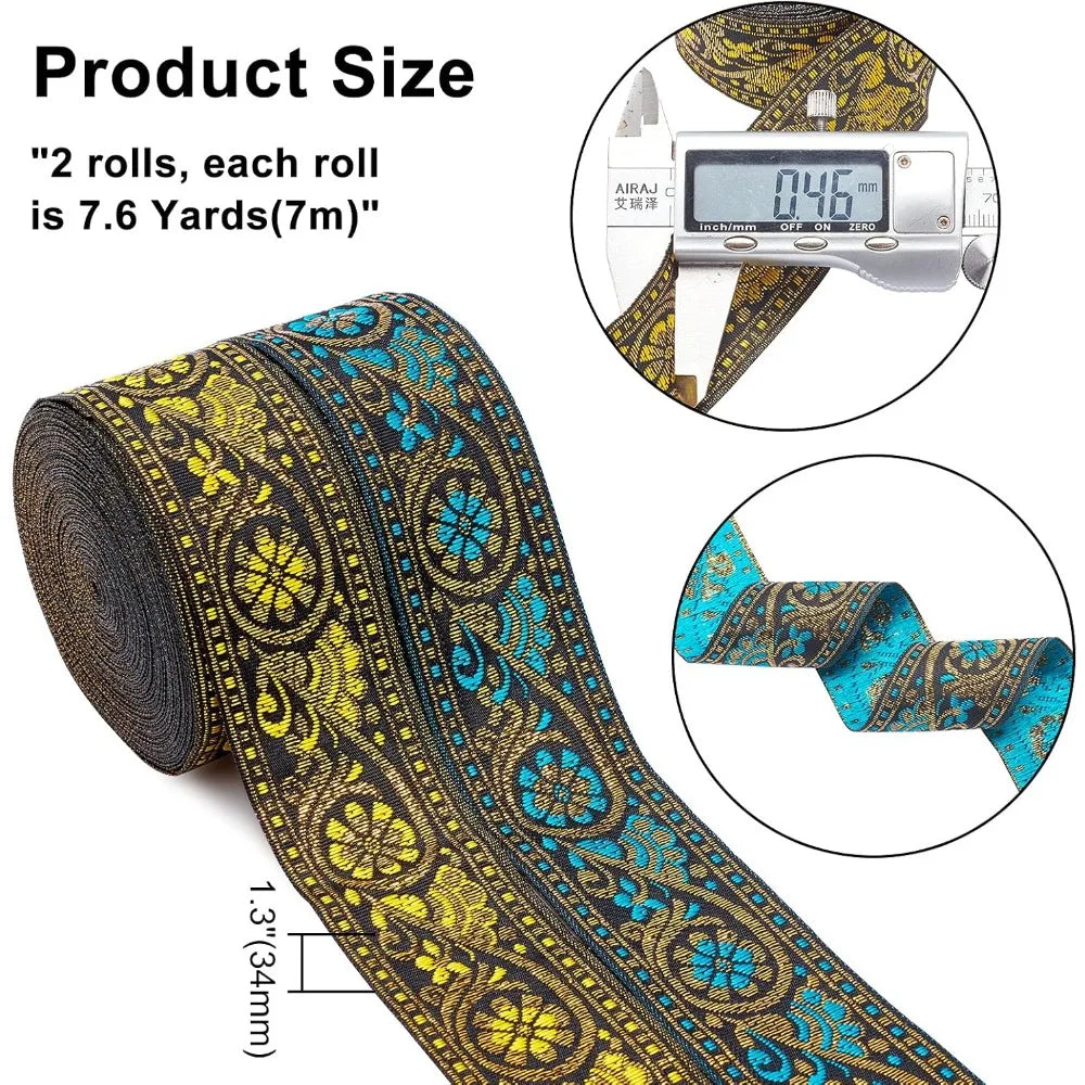 Ethnic Jacquard Embroidery Ribbon 2 Rolls – Floral Polyester Jacquard Craft Ribbon Axl