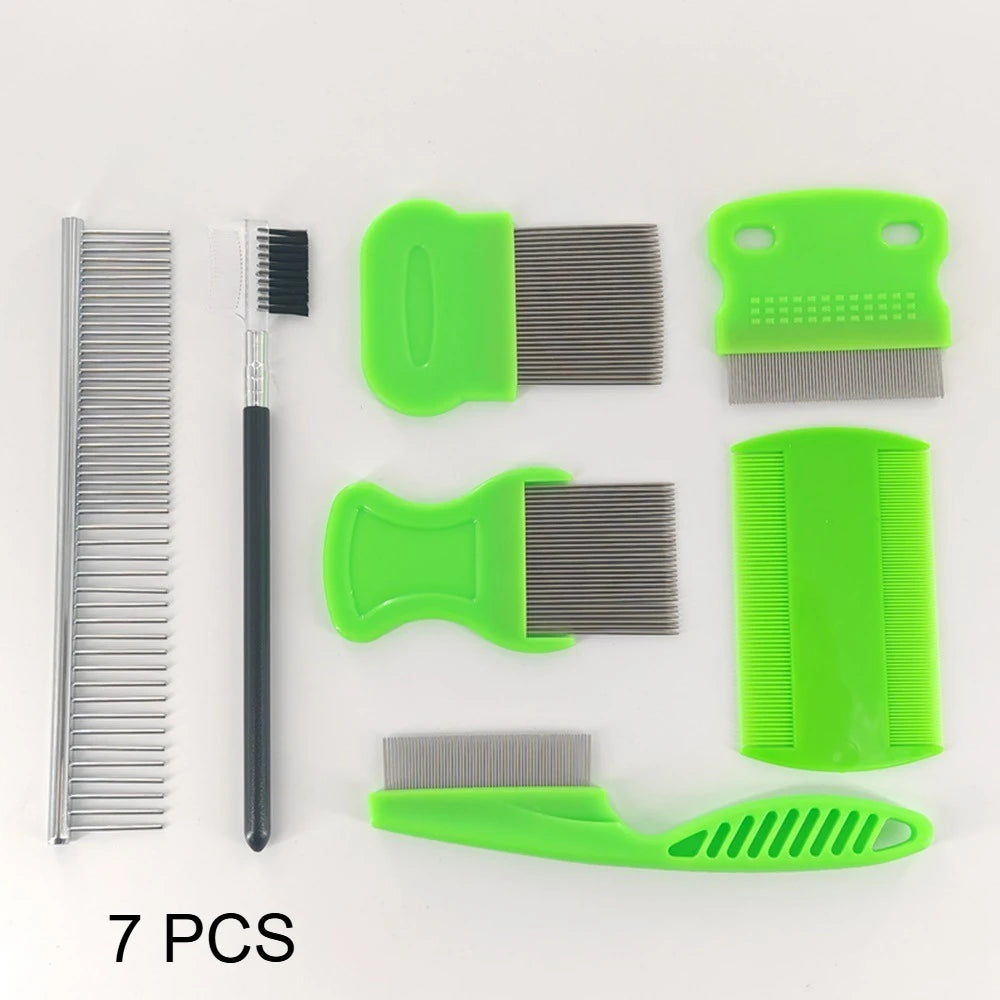Pet Grooming Comb Set – Dog & Cat Dematting & Flea Combs Pet Grooming Comb Axl Green-7pcs