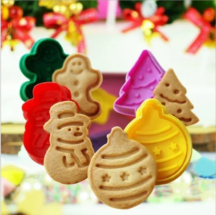 4-Piece Christmas Cookie Cutter Set – Plastic Biscuit Mold Cookie Cutter Set Axl