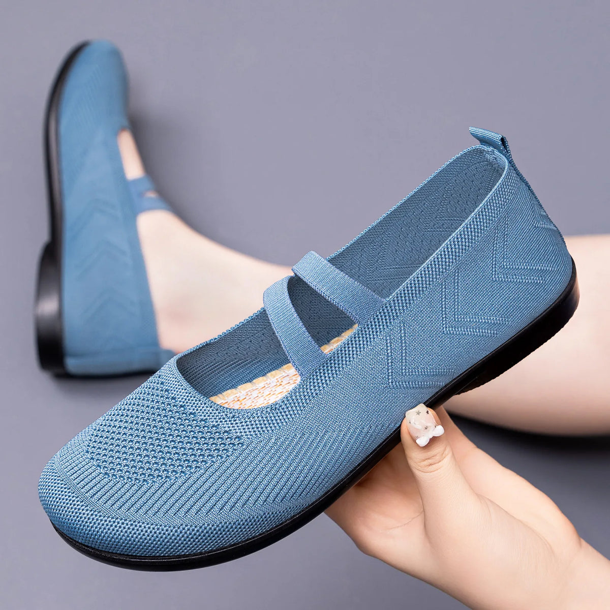 Women's Knit Mary Jane Flats – Breathable Slip-On Shoes Women's Flat Shoes Axl