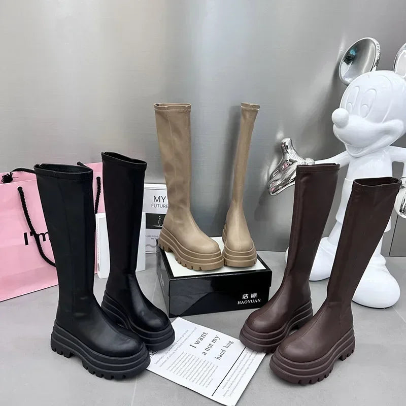 Women's Winter Knee-High Platform Boots – Back Zip Plush Lined Knee-High Platform Boots Axl