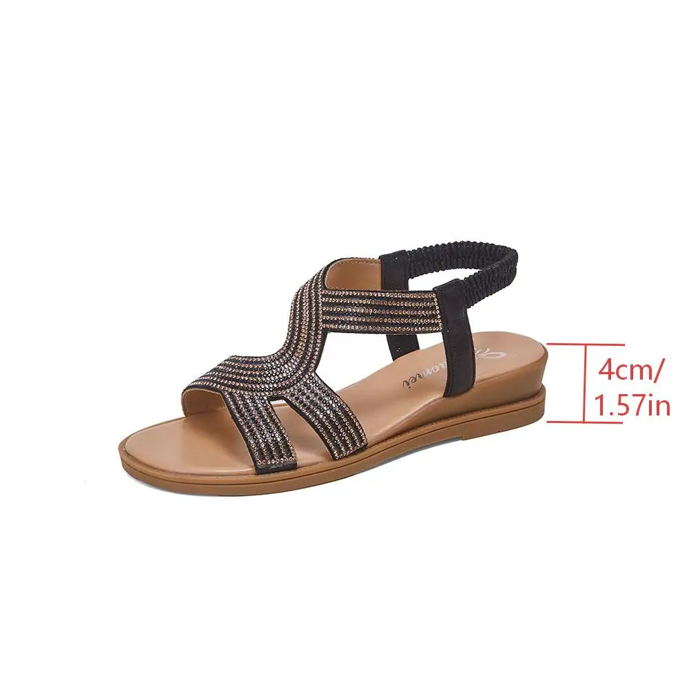 Women's Rhinestone Wedge Sandals – Slip-On Roman Summer Shoes Wedge Sandals Axl