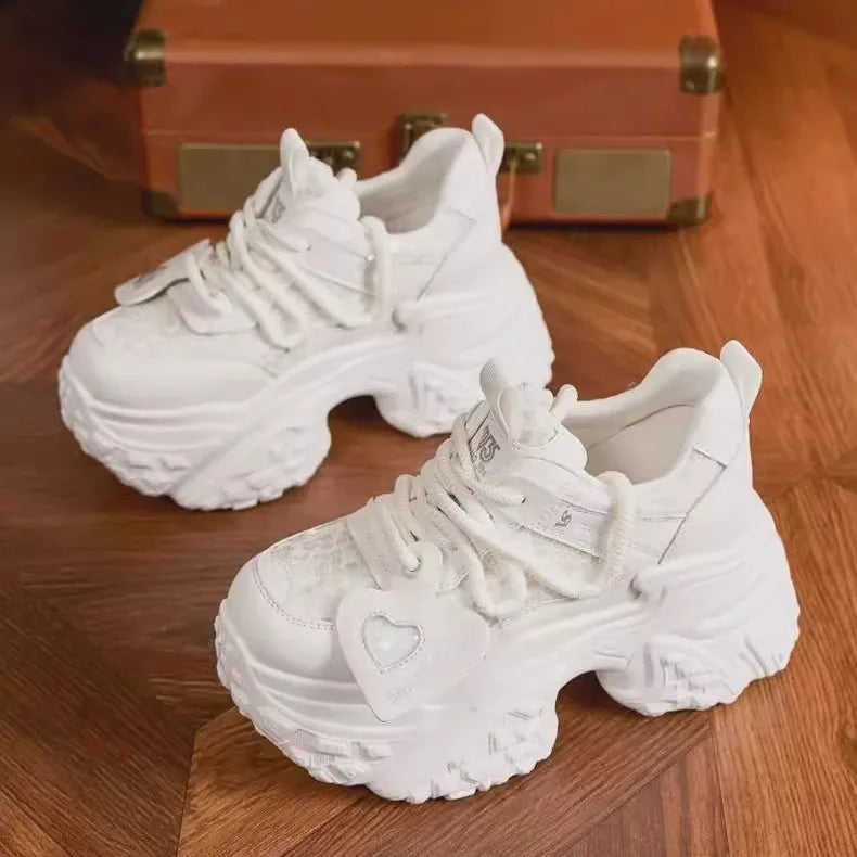 Women's 7CM Chunky Platform Sneakers – Non-Slip Zip Casual Platform Sneakers Axl White 34