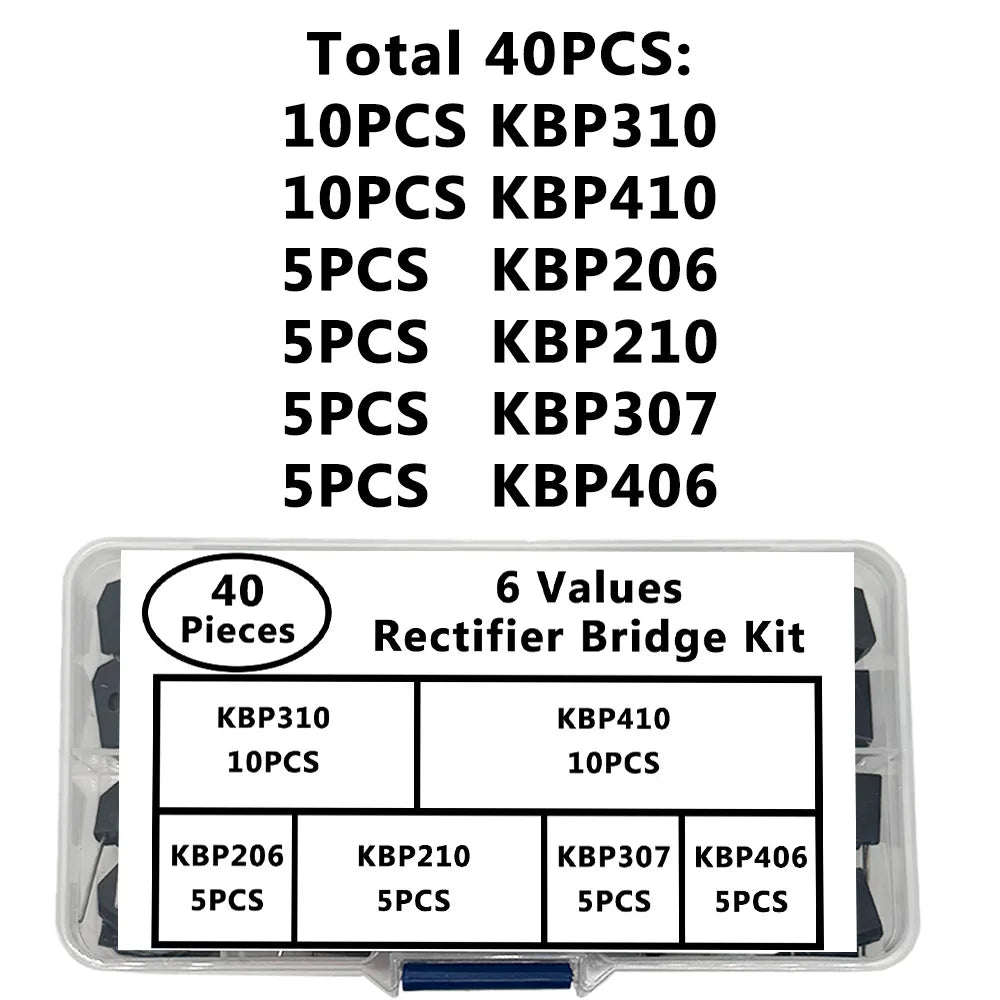 40-Piece KBP Rectifier Bridge Kit – 6 Values with Storage Box Rectifier Bridge Kit Axl