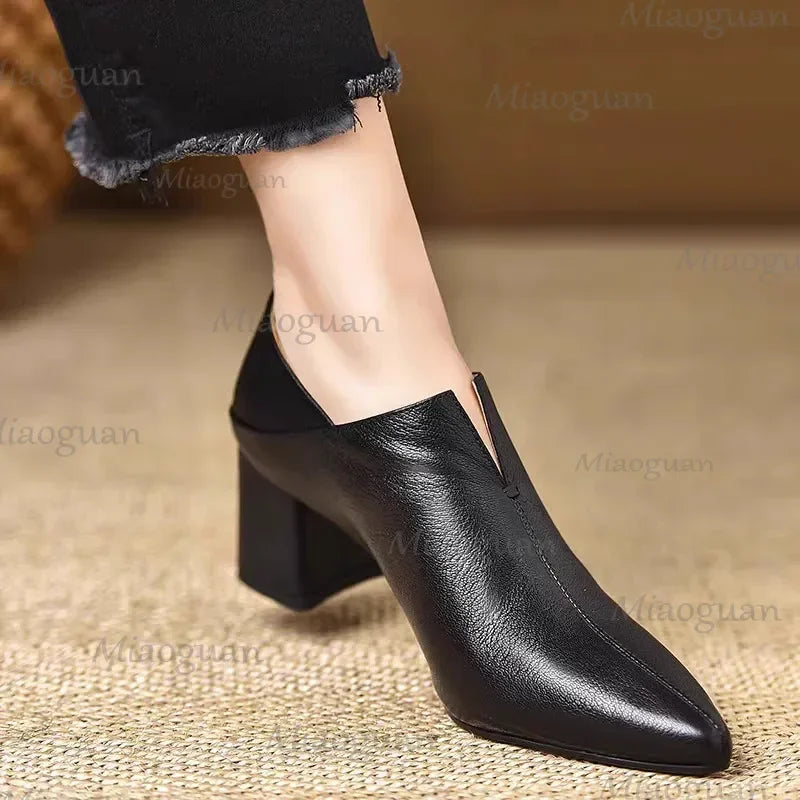 Women's Pointed Toe Mary Jane Chunky Heel Pumps 5.5cm Mary Jane Pumps Axl