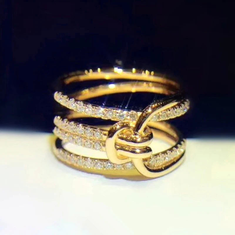 Huitan Gold Knot CZ Ring – Women's Statement Party Jewelry Fashion Statement Ring Axl