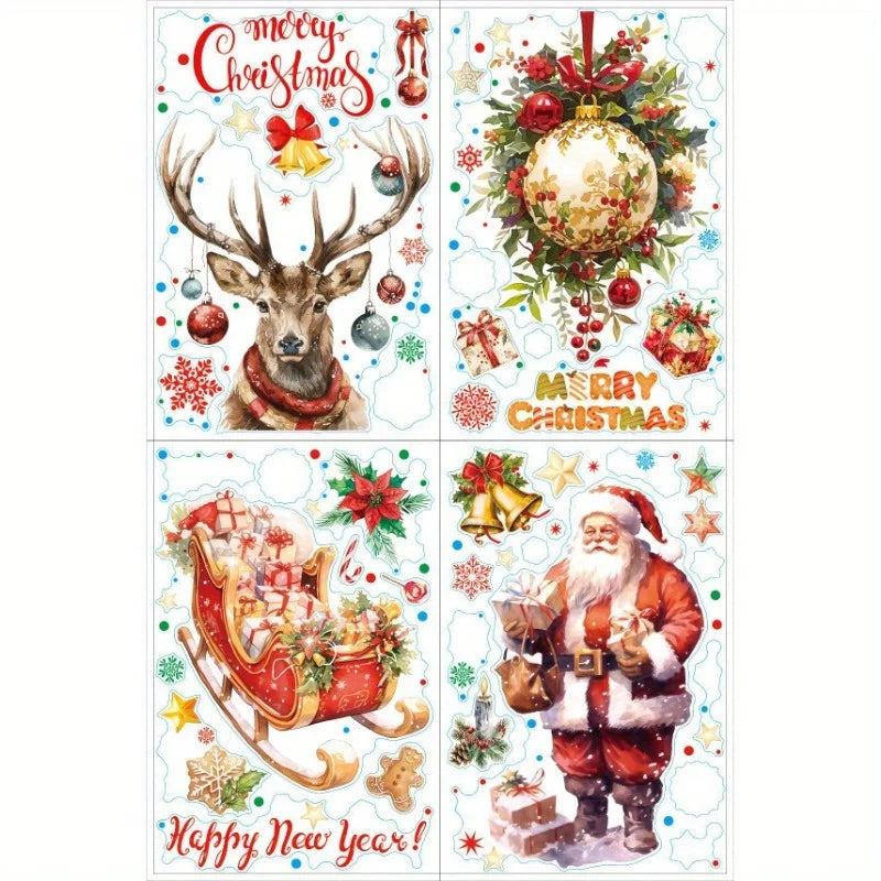 Christmas Santa Claus Gold Powder Electrostatic Window Stickers Window Cling Stickers Axl
