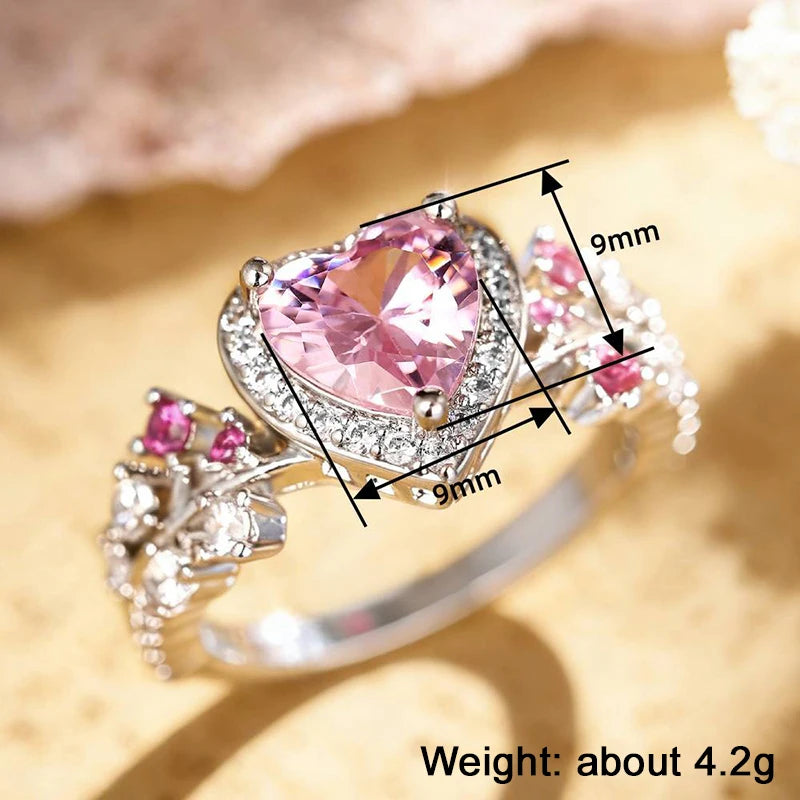 Huitan Pink Heart CZ Ring – Women's Wedding & Engagement Band CZ Fashion Ring Axl