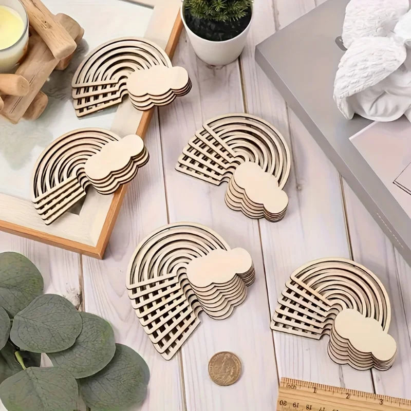 Unfinished Wooden Rainbow & Cloud DIY Craft Shapes – 10/30 Pack Wooden Craft Shapes Axl