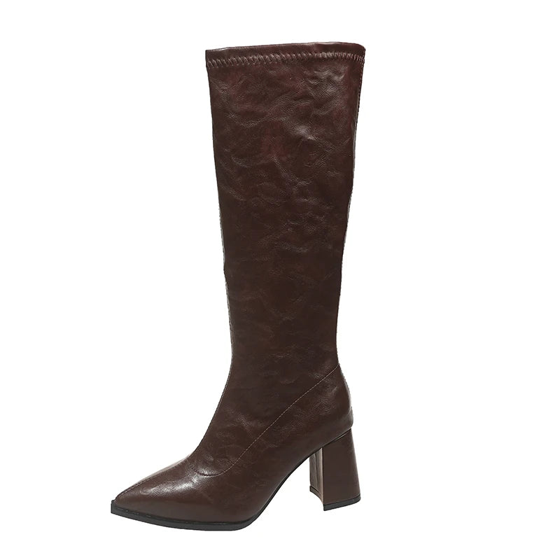 Women's Knee High Square Heel Boots – Pointed Toe Winter Knee High Boots Axl
