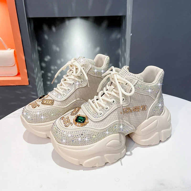 YEAE Rhinestone Platform Sneakers – Women's Luxury Casual Shoes Platform Sneakers Axl