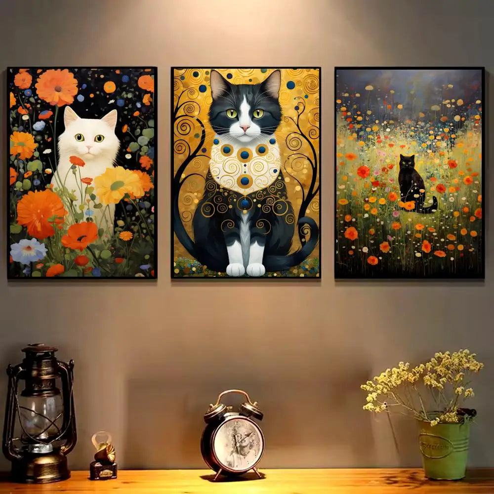 Gustav Klimt Cat Canvas Wall Art – HD Print Poster | Home Decor Canvas Wall Art Axl