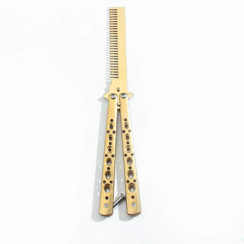 Butterfly Knife Comb – Folding Stainless Steel Beard & Hair Comb Folding Grooming Comb Axl A