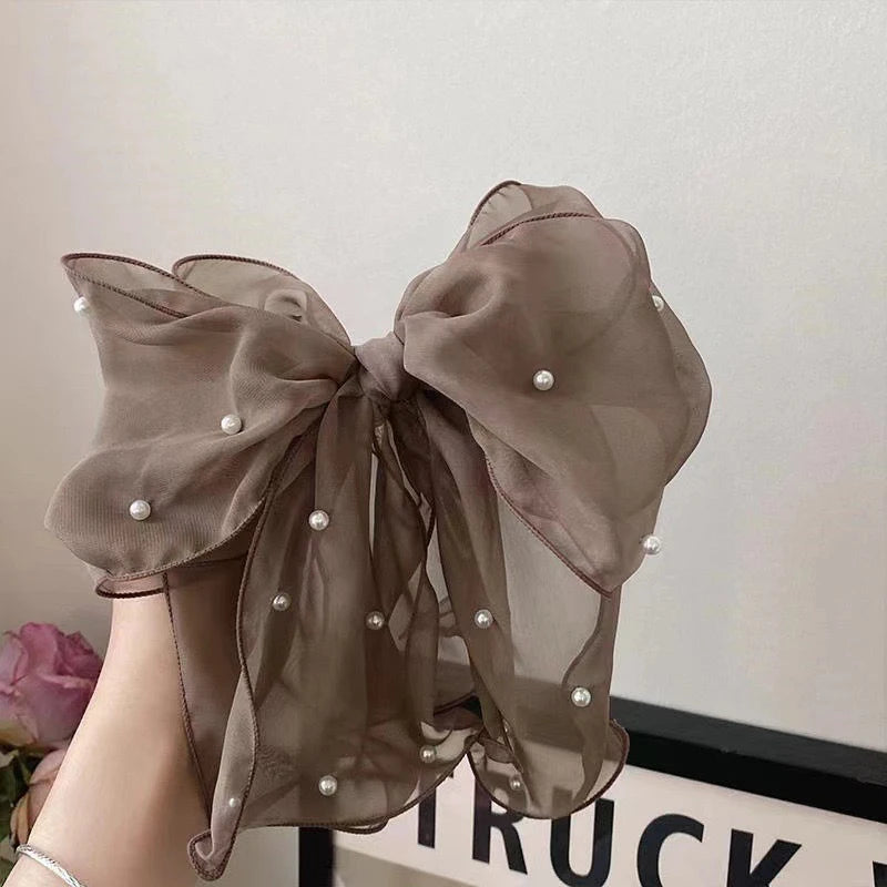 Pearl Bow Hair Clip – Elegant Chiffon Ribbon Barrette for Women Bow Hair Clip Axl