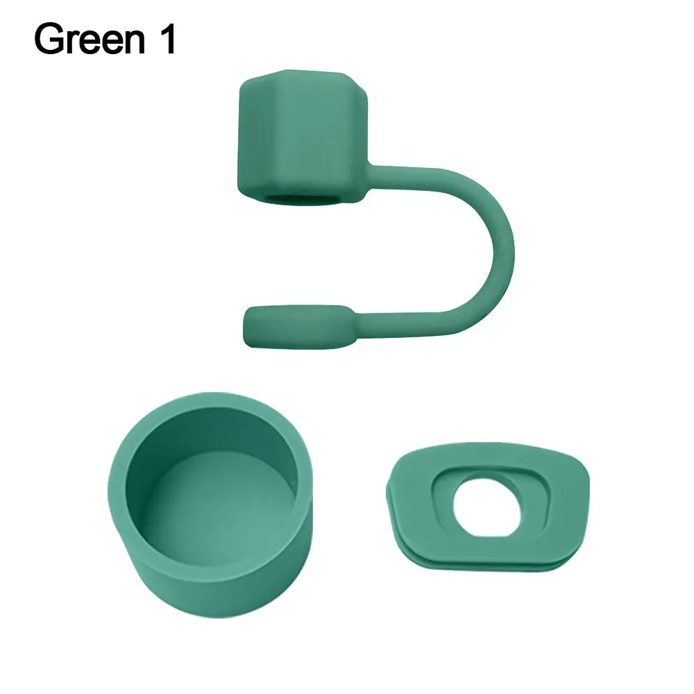 Silicone Straw Caps 3-Pack – 10mm Dustproof Straw Toppers Straw Accessories Axl Green1