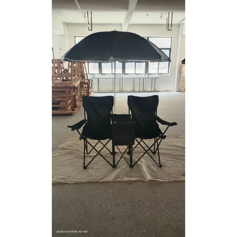 Folding Double Beach Chair with Umbrella – Portable Lounge Outdoor Lounge Chair Axl