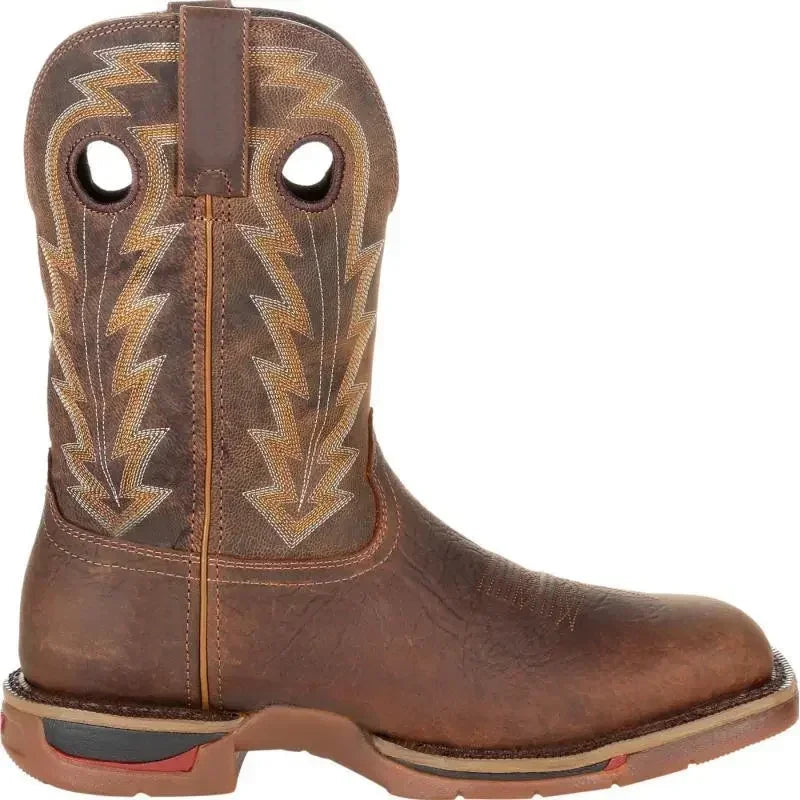 Men's Embroidered Chelsea Boots – Square Toe Low Heel Slip-On Chelsea Boots Axl Brown 48