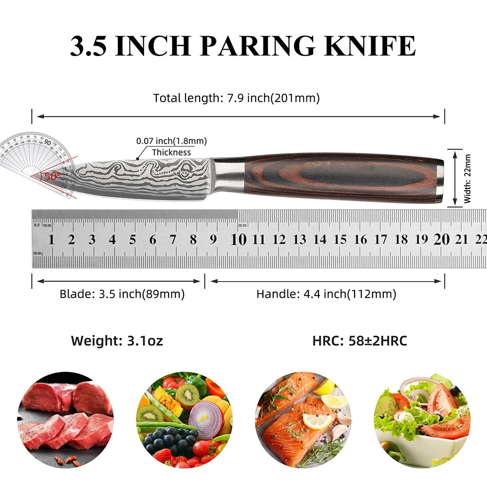 Sunnecko 3.5" Paring Knife – Sharp High Carbon Steel Blade Paring Knife Axl