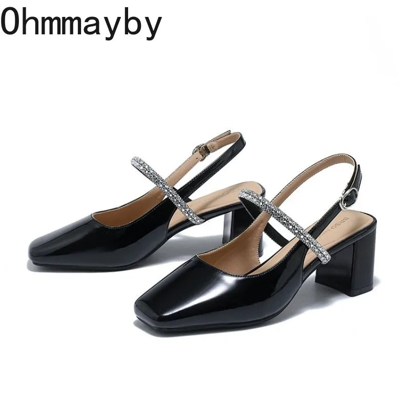 Crystal Buckle High Heel Sandals – Square Toe Slingbacks High Heel Sandals Axl