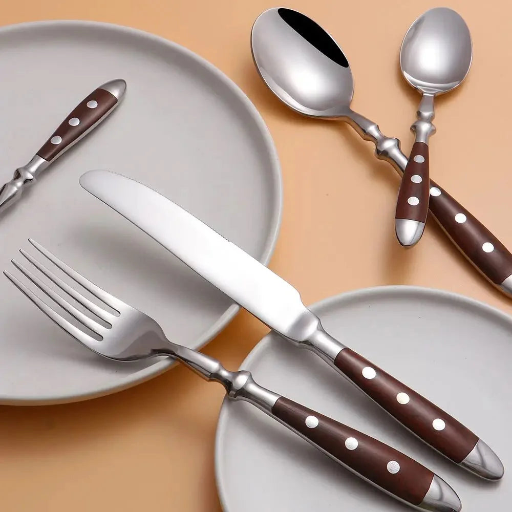 Stainless Steel Cutlery Set – Black Wood Handle Fork Spoon Knife Cutlery Flatware Set Axl