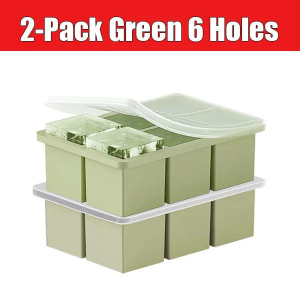 2-Pack Large Silicone Ice Cube Tray with Lid | Whiskey & Cocktails Silicone Ice Cube Tray Axl 2-Pack Green 6 Holes
